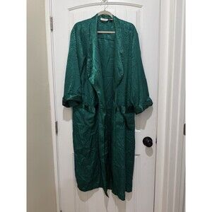 VTG 90s Victoria's Secret Gold Label Emerald Green Satin Floral Robe Size M